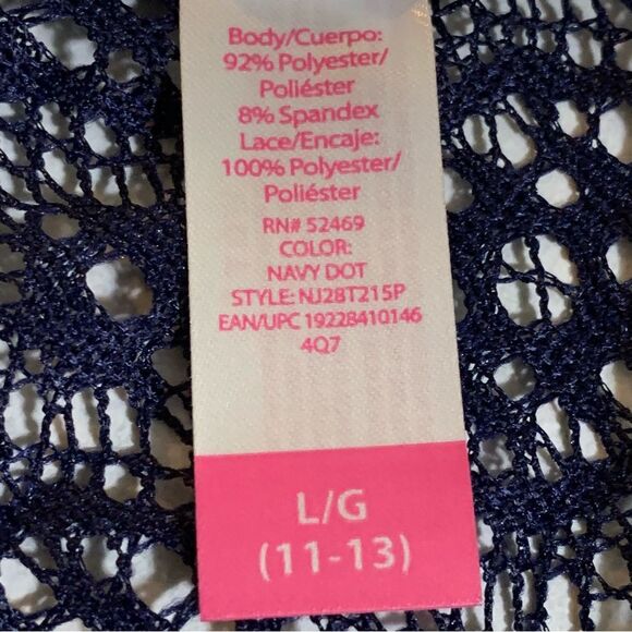 NO BOUNDARIES Sundress Juniors L 11/13 Navy Blue White Polka Dot Lace Mini. - Picture 7 of 8